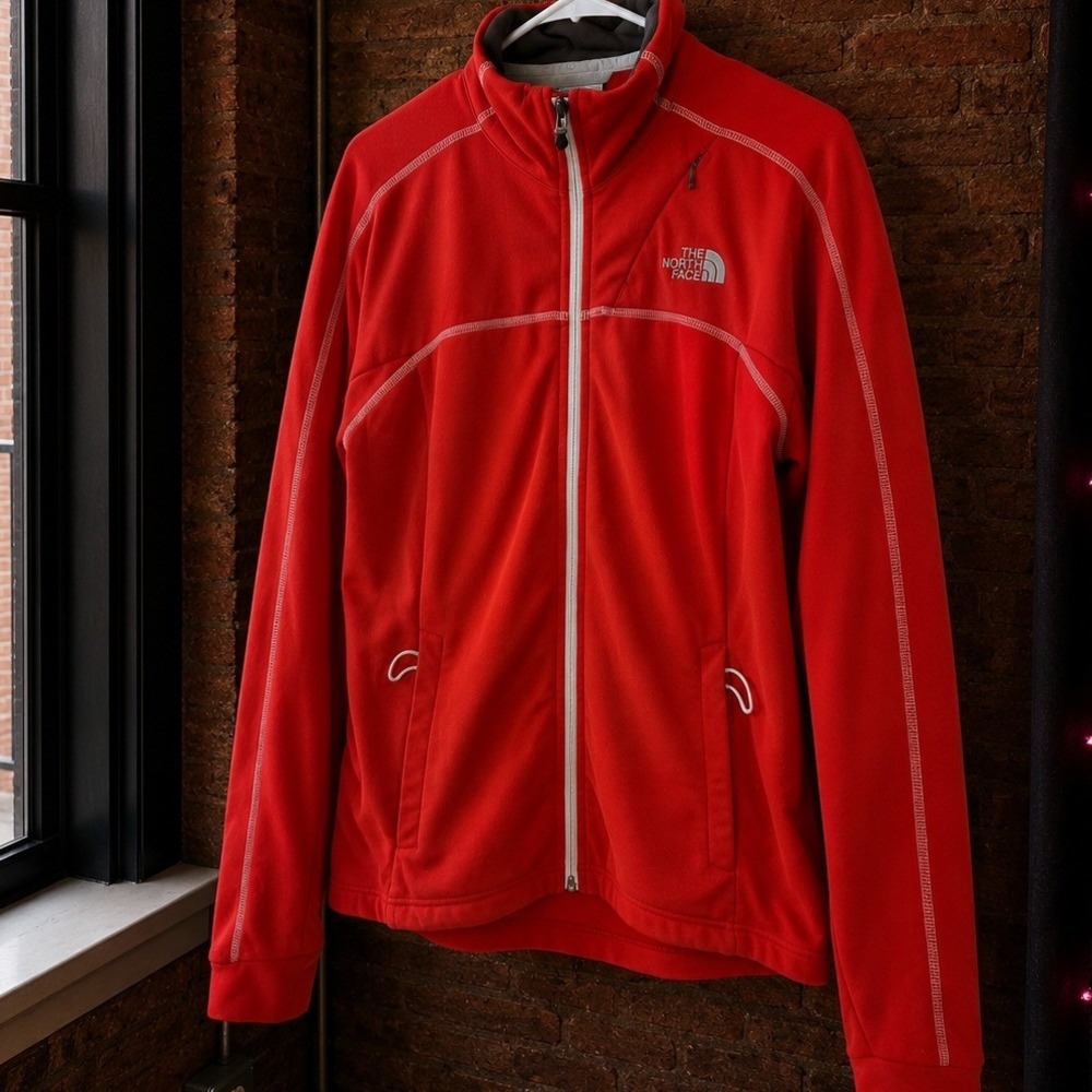 The North Face Full Zip Fleece Jacket Orange Red Hiking Gorpcore Outdoors  M